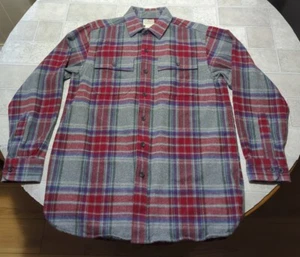 LL Bean Men's Flannel Plaid Shirt Size Medium Red Gray Blue Plaid - Picture 1 of 4