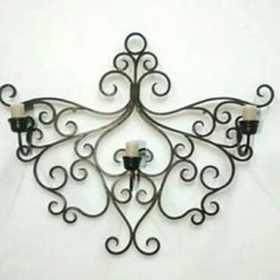 Medallón Ángel 33" Hierro Pergamino Decoración Pared Carbón Envejecido Votivo Vela Hol Foto 1 de 4