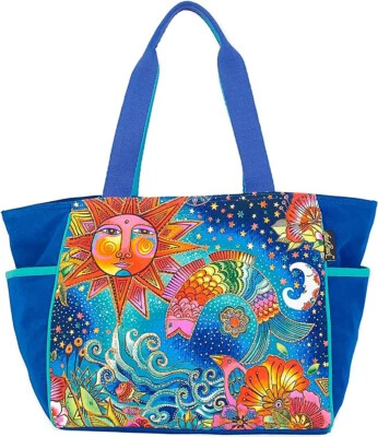 Laurel Burch Celestial Magic Sun Moon Large Shoulder Tote Bag, 20.5" x 9" x 12" - Image 1 of 2