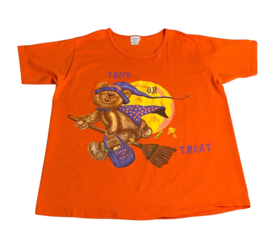 Camisa Bobbie Brooks Vintage Años 90 18W/20W Naranja Oso Bruja Halloween Túnica Dormir Foto 1 de 4