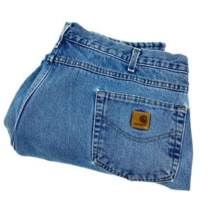 Carhartt Fleece Lined Jeans Men B155 DST Heavy Denim Workwear Straight 42 X 32 - Picture 1 of 10