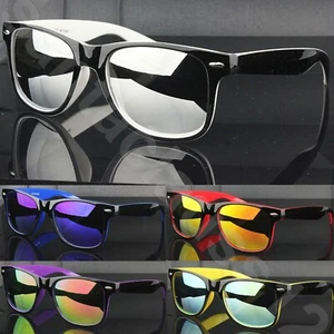 Sonnenbrille rechteckiges Gestell schwarz außen farbig innen verspiegelte Gläser UV400 - Bild 1 von 6