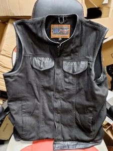 DANIEL SMART MEN'S BLACK DENIM SINGLE PANEL MOTORCYCLE CONCEALMENT TEXTILE VEST - Picture 1 of 6