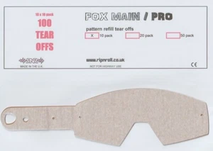 100 qty MX TEAR OFFS to fit FOX MAIN / PRO ADULT GOGGLES by RNR pre 2019 NOT V2 - Picture 1 of 1