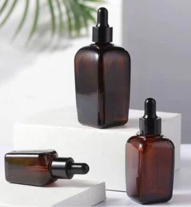 Bulk Buy 10ml-100ml Square Amber Luxury Glass Dropper Bottle w/ Essential Oil - Picture 1 of 8