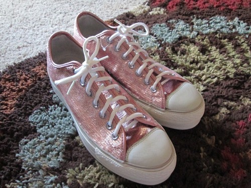 Converse donna CTAS PAILLETTES PLATEAU BASSE invecchiate 559045C rosa taglia 10 5