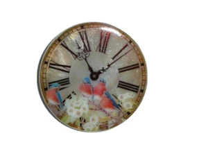 Clock with Flowers & Birds On MOP - Mother Pearl Shank Button - Red & Blue Birds - Picture 1 of 7