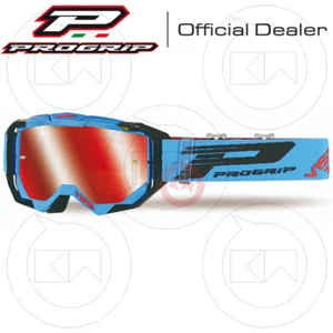 MASCHERA PROGRIP VISTA MOTO CROSS ENDURO 3303 Turchese/Nero Lente Specchio Rosso - Foto 1 di 3