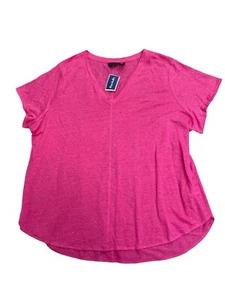New Tahari Pink 100% Linen V Neck Short Sleeve T Shirt Size 3X - Picture 1 of 4