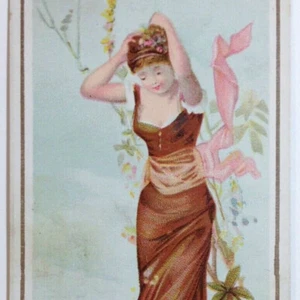 Victorian Card Woman With Flowers In Hair - Picture 1 of 5