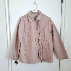 Asos Mauve Purple Ruffle Button Down Casual Cotton Denim Jacket Size 6 - Picture 1 of 7