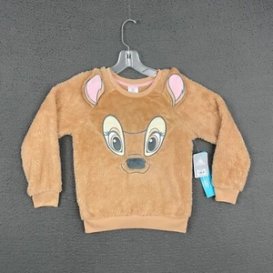 Disney Sweater Girls Size 7-8 Brown Fleece Bambi Pullover Cartoon Soft Cute - Picture 1 of 9