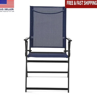 Folding Outdoor Armchair Set Portable Steel Sling Chairs Patio Relaxation New Foto 1 de 4