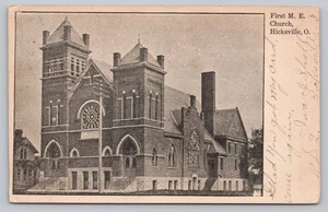 Hicksville OH View First M E Church Religious Defiance County c1907 Postcard N5 - Picture 1 of 2