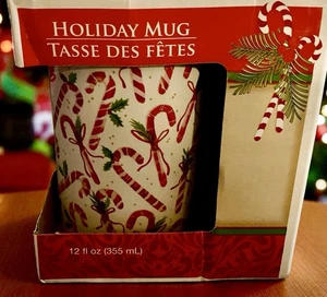 Christmas Candy Cane Coffee Mug Ceramic 12 Fl Oz. White In Gift Box - Picture 1 of 1