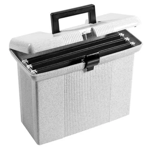 Caja de archivos portátil con rieles de archivo, tapa con bisagras con cierre de doble pestillo, gran... - Imagen 1 de 7