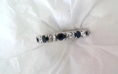 New Silvertone Sapphire Blue & Clear Zirconia Band Ring Size 8.5 Beautiful Gift - Image 1 of 4