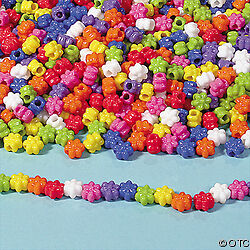 25 Flower Pony Beads Multi Colored Plastic 3/8" size