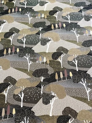 Trees Hills Printed Velvet Fabric Art Nouveau Luxurious for Home Upholstery - Image 1 of 4