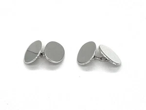 925 Sterling Silver OVAL Plain Chain Linked Cufflinks Suitable to Personalised - Picture 1 of 2