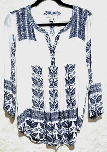 Pale Sky Tunic Small 3/4 Sleeve Pullover Scoop Neck Navy & White Loose & Comfy - Picture 1 of 2