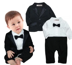 Black & White Baby Boy Tuxedo Romper, Jacket – 2-Piece Formal Outfit - 3M-3T - Picture 1 of 8