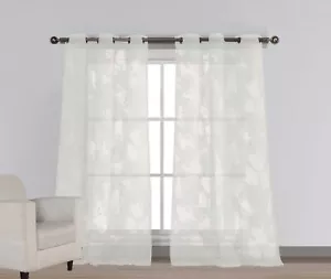 2 paneles transparentes de mezcla de algodón blanco roto: diseño floral Burnout\ ojales,\110"x 84" - Imagen 1 de 3