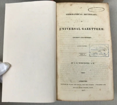 1817 Geographical Dictionary or Universal Gazetteer 2 Vols, J. Worcester REBOUND - Image 1 of 4