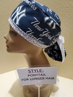 New York Yankees (navy) MLB Women's Ponytail Surgical Scrub Hat/Cap Handmade - Image 1 of 4