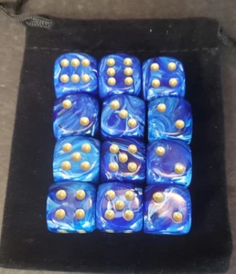 12 D6 Blue with Bronze Pips Dice - Picture 1 of 1