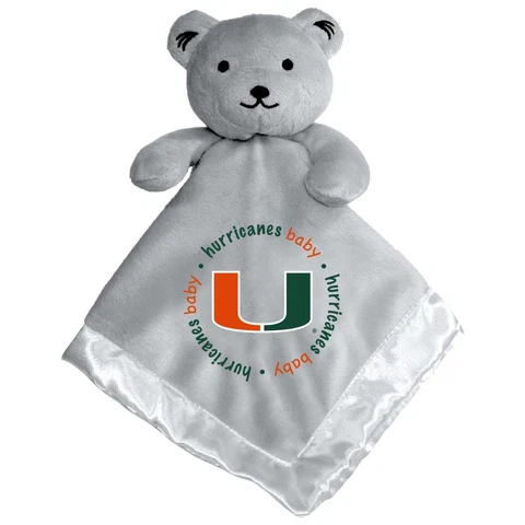 Miami Hurricanes Gray Security Bear Baby Blanket [NEW] NCAA Plush Teddy Stuffed Cover