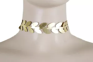 Women Fashion Jewelry Choker Necklace Gold Faux Leather Floral Leaf - Picture 1 of 12