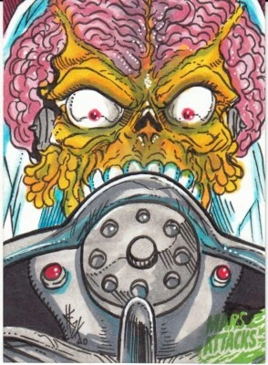 2021 Mars Attacks Uprising Artist Creator Sketch Card Edwin Hernandez Green Logo - Image 1 of 2