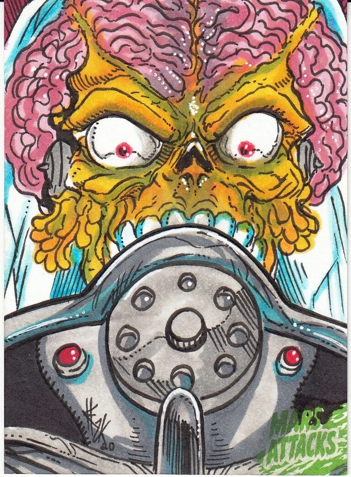 2021 Mars Attacks Uprising Artist Creator Sketch Card Edwin Hernandez Green Logo - Image 1 of 2