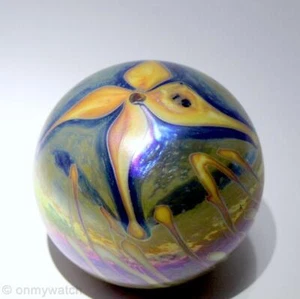 Pisapapeles Vintage Floral FIRMADO Stephen FELLERMAN Arte GLaSs Cobalto IRIDISCENTE - Imagen 1 de 22