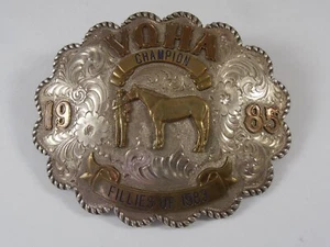 Vintage VQHA Champion 1985 Rodeo Silber Gürtelschnalle Fillies Pferd Western - Bild 1 von 6