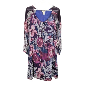 SUNDANCE Women's Dress L Floral Print Silk Chiffon Long Sleeve Elastic Waist - Picture 1 of 16