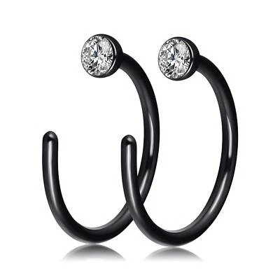 20Pcs Nose Ring Hoop Clear CZ Top Surgical Steel Helix Earring Body Piercing 20G - Image 1 of 4