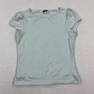 Vintage Wild Cat Shirt Size XS White Blue Stripe Cap Sleeve Baby Tee USA 90s - Picture 1 of 6