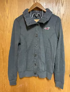 Vtg Hollister Button Up Sweatshirt Jacket men's Size L Shacket Preppy Knit Neck - Picture 1 of 5
