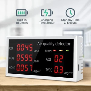 5 in 1 Air Quality Monitor Indoor CO2 Meter TVOC HCHO AQI CO Detector - Picture 1 of 7