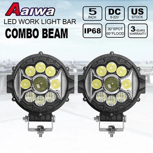 Pair 5" Round LED Lights Combo Work Off Road Fog Driving Roof Bar Bumper Black - Picture 1 of 11