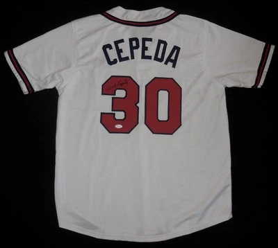 CAMISETA PERSONALIZADA AUTOGRAFIADA POR ORLANDO CEPEDA (BRAVES HOF) - ¡CERTIFICADO DE AUTENTICIDAD JSA! Foto 1 de 4