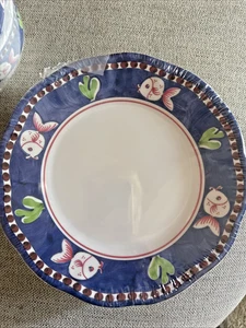 Vietri Melamine Campagna Pesce Fish Border Set of 4 Salad Plates 8 inch New - Picture 1 of 3