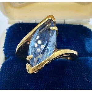 PAD vintage yellow gold plated light blue marquis navette rhinestone ring size 6 - Picture 1 of 8