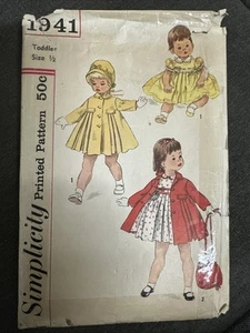 Vintage 1956 Simplicity Pattern 1941 Sz 1/2 Infant Baby Girl Dress Complete 6 M - Picture 1 of 7