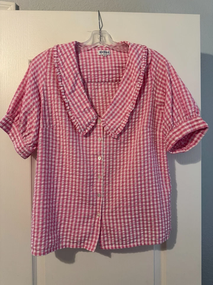 Brora Kate Middleton Cotton Gingham Chelsea Collar Blouse - Image 1 of 3