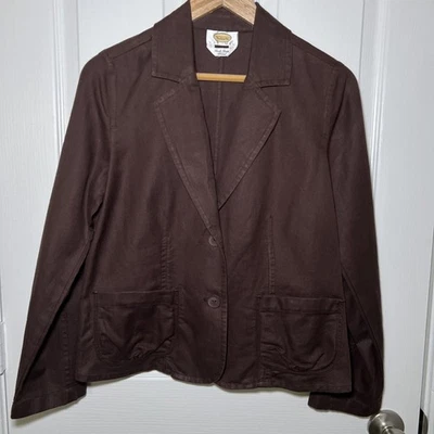 Talbots Irish Linen Blend Jacket Blazer Size 10 Petite Chocolate Brown  Career - Image 1 of 4