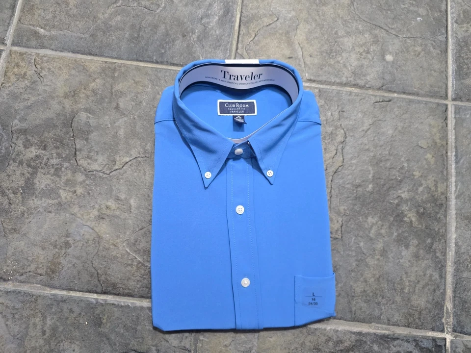 Club Room Traveler Dress Shirt Men's 16 34 35 Regatta Blue Regular - Fit Stretch - Image 1 of 2