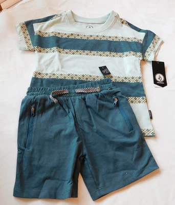Volcom Boy's Youth 2 Piece Set T Shirt & Shorts Size 5 CA600VB4 Striped NWT - Image 1 of 4